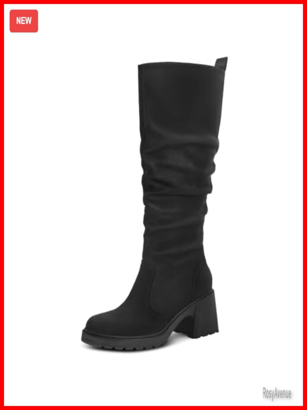 Slouch Knee High Boots Platform Chunky Block Heel Side Zip Faux Suede
